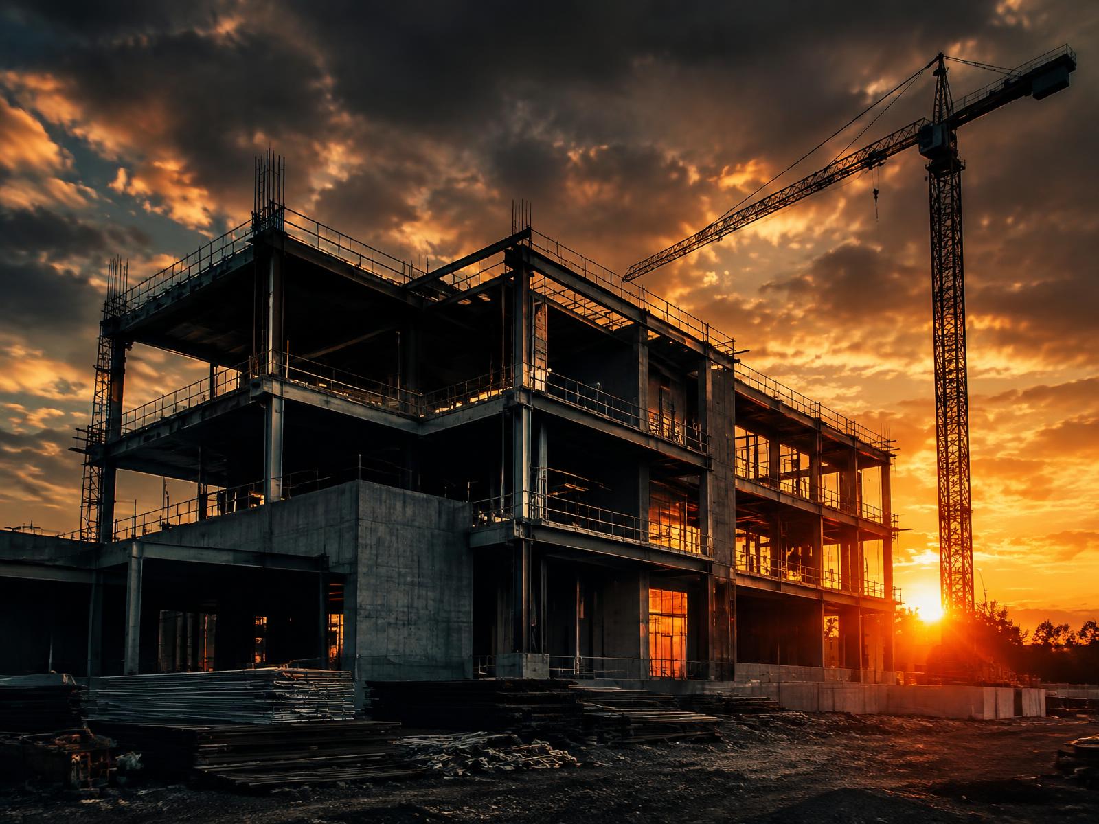 New construction concrete and steel structure with tower crane
